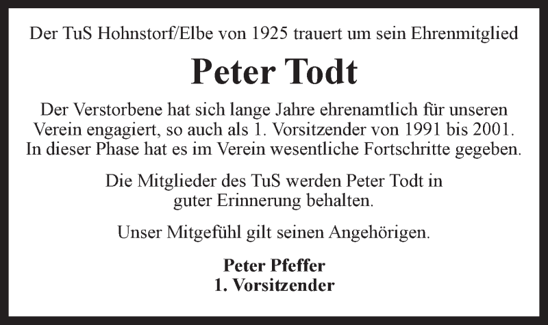  Traueranzeige für Peter Todt vom 20.03.2021 aus LZ