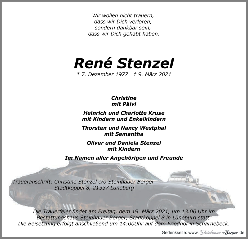  Traueranzeige für René Stenzel vom 13.03.2021 aus LZ