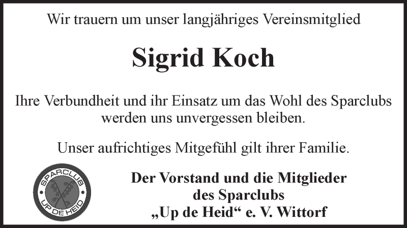  Traueranzeige für Sigrid Koch vom 20.03.2021 aus LZ