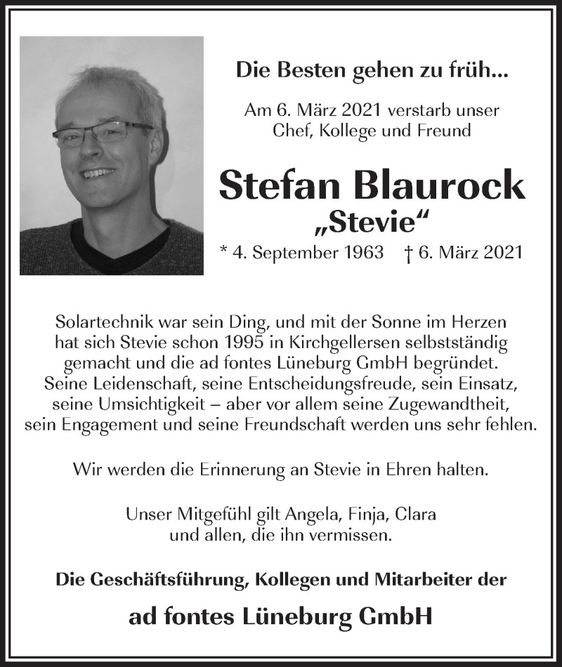  Traueranzeige für Stefan Blaurock vom 13.03.2021 aus LZ