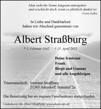 Anzeige von Albert Straßburg von LZ