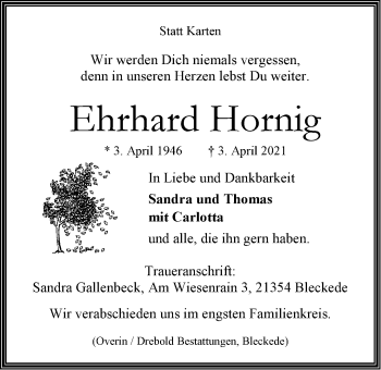 Anzeige von Ehrhard Hornig von LZ