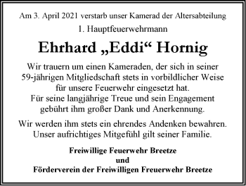 Anzeige von Ehrhard Hornig von LZ