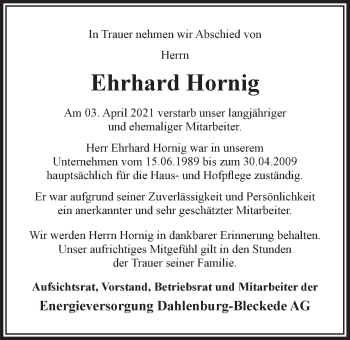 Anzeige von Ehrhard Hornig von LZ