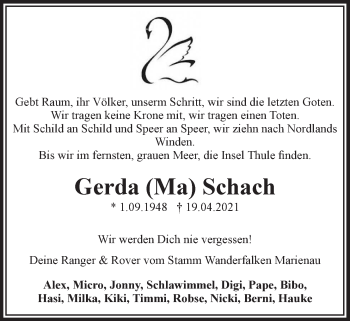 Anzeige von Gerda Schach von LZ
