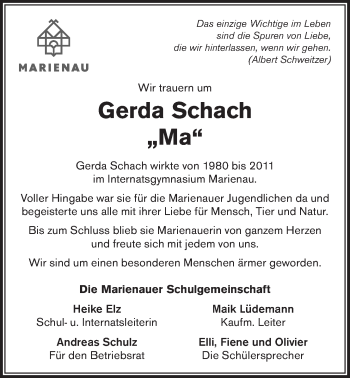 Anzeige von Gerda Schach von LZ