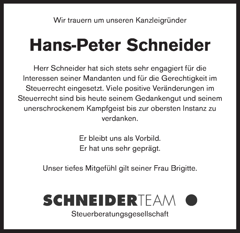  Traueranzeige für Hans-Peter Schneider vom 24.04.2021 aus LZ