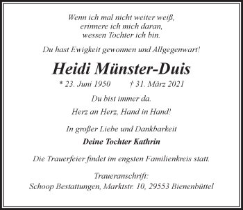 Anzeige von Heidi Münster-Duis von LZ