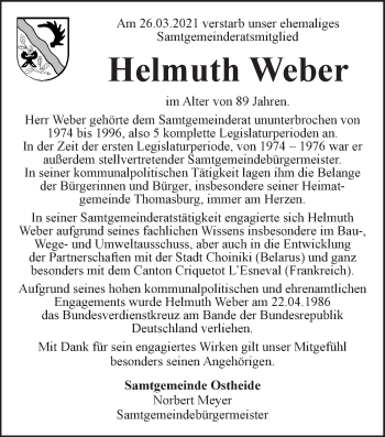 Anzeige von Helmuth Weber von LZ
