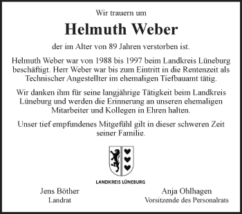 Anzeige von Helmuth Weber von LZ