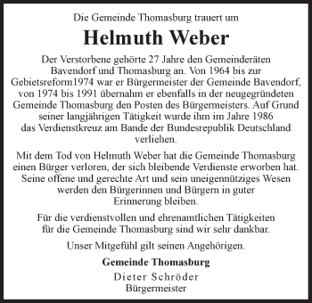 Anzeige von Helmuth Weber von LZ