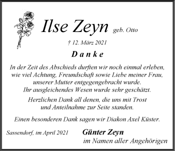 Anzeige von Ilse Zeyn von LZ