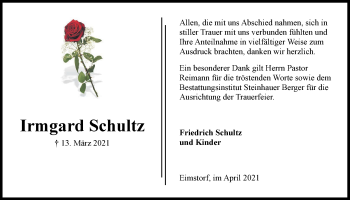 Anzeige von Irmgard Schultz von LZ