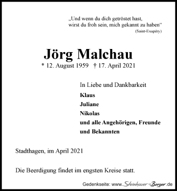 Anzeige von Jörg Malchau von LZ