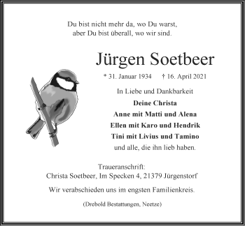 Anzeige von Jürgen Soetbeer von LZ