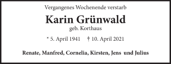 Anzeige von Karin Grünwald von LZ