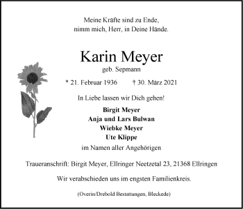 Anzeige von Karin Meyer von LZ
