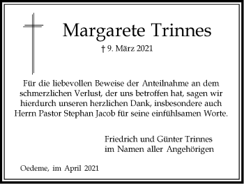 Anzeige von Margarete Trinnes von LZ