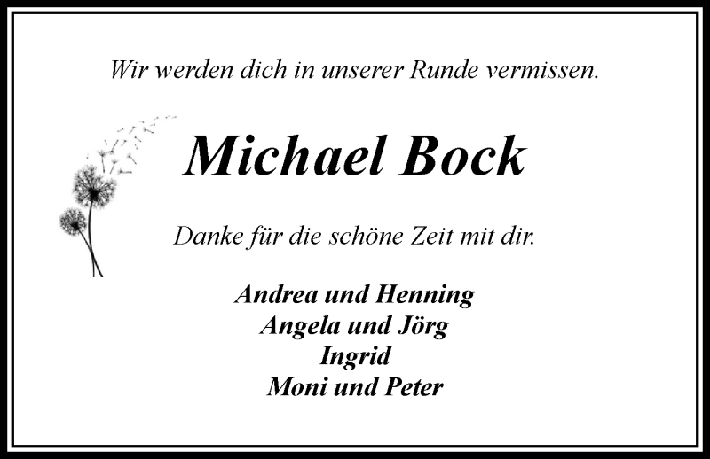  Traueranzeige für Michael Bock vom 24.04.2021 aus LZ