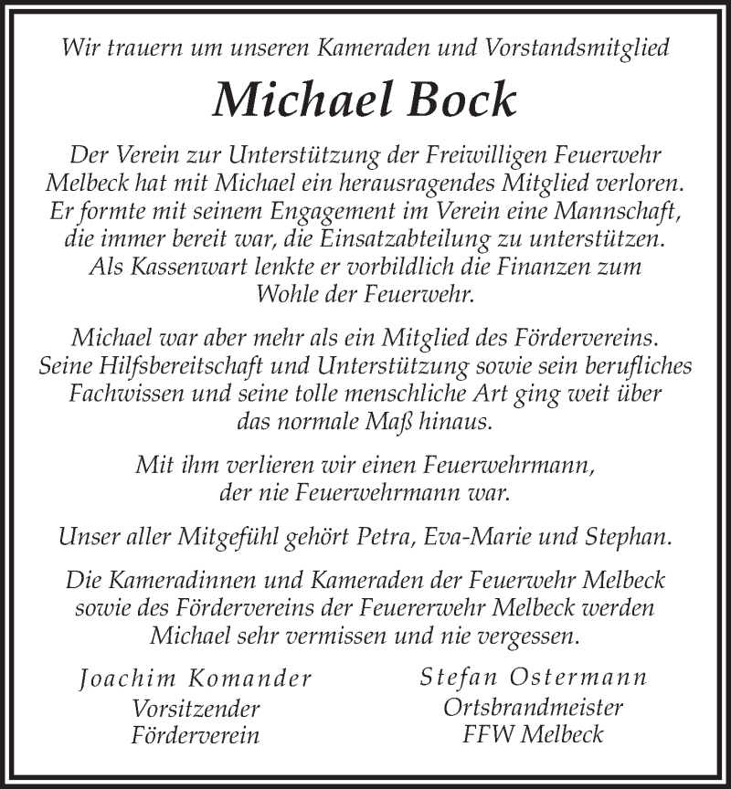  Traueranzeige für Michael Bock vom 27.04.2021 aus LZ
