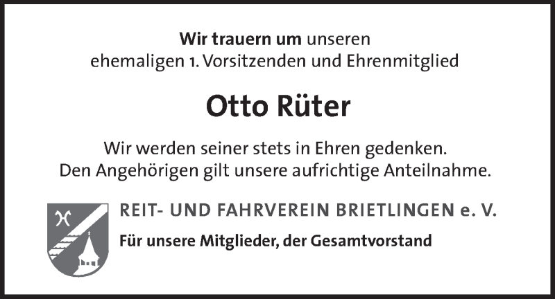  Traueranzeige für Otto Rüter vom 10.04.2021 aus LZ