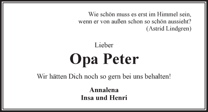  Traueranzeige für Hans-Peter Bohlmann vom 24.04.2021 aus LZ