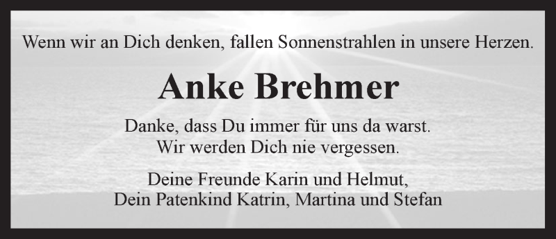  Traueranzeige für Anke Brehmer vom 08.05.2021 aus LZ