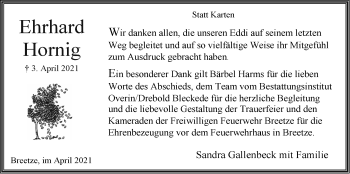 Anzeige von Ehrhard Hornig von LZ