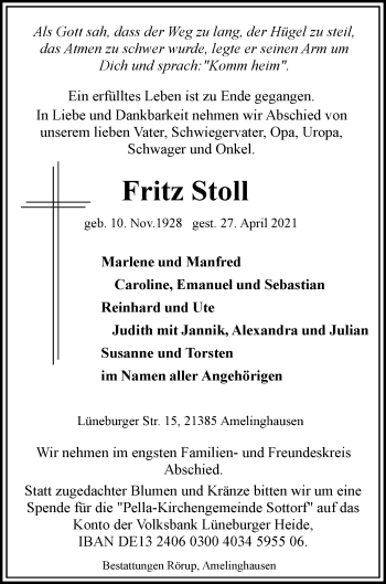 Anzeige von Fritz Stoll von LZ