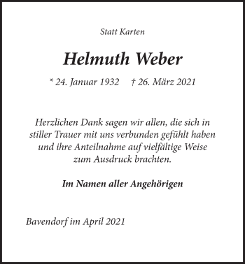 Anzeige von Helmuth Weber von LZ