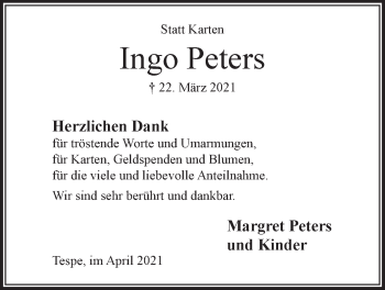 Anzeige von Ingo Peters von LZ