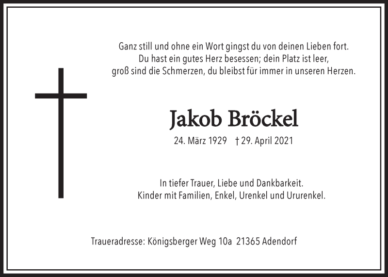  Traueranzeige für Jakob Bröckel vom 08.05.2021 aus LZ
