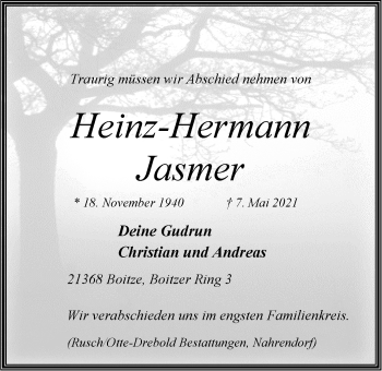 Anzeige von Heinz-Hermann Jasmer von LZ
