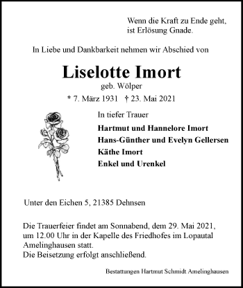 Anzeige von Liselotte Imort von LZ