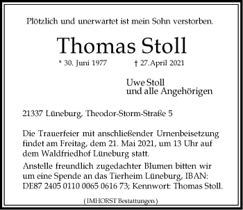 Anzeige von Thomas Stoll von LZ
