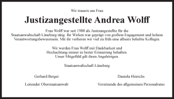 Anzeige von Andrea Wolff von LZ