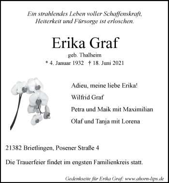 Anzeige von Erika Graf von LZ