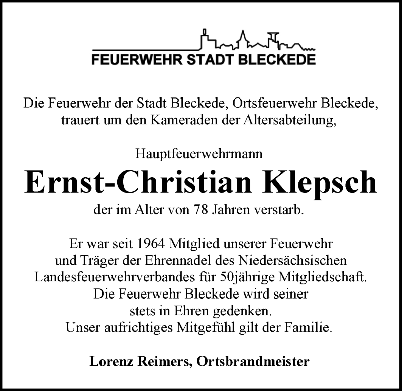  Traueranzeige für Ernst-Christian Klepsch vom 12.06.2021 aus LZ