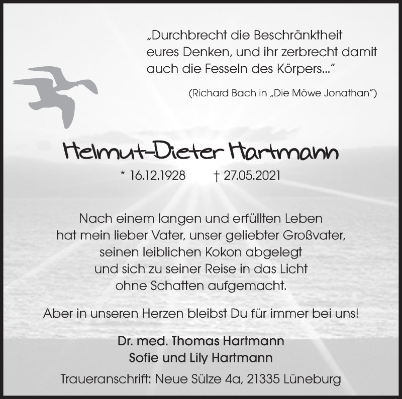  Traueranzeige für Helmut-Dieter Hartmann vom 05.06.2021 aus LZ