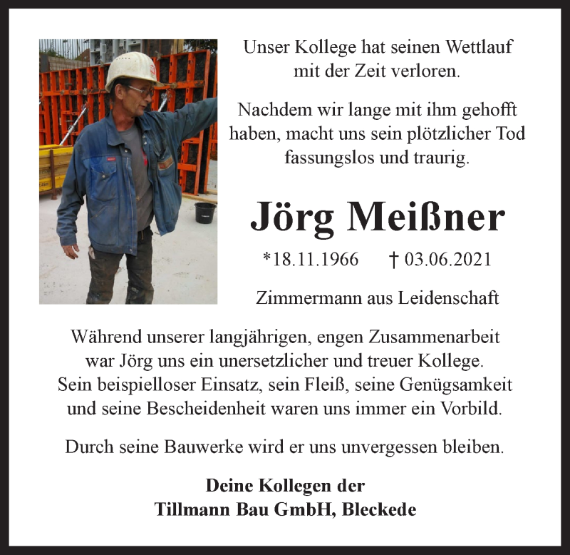  Traueranzeige für Jörg Meißner vom 12.06.2021 aus LZ