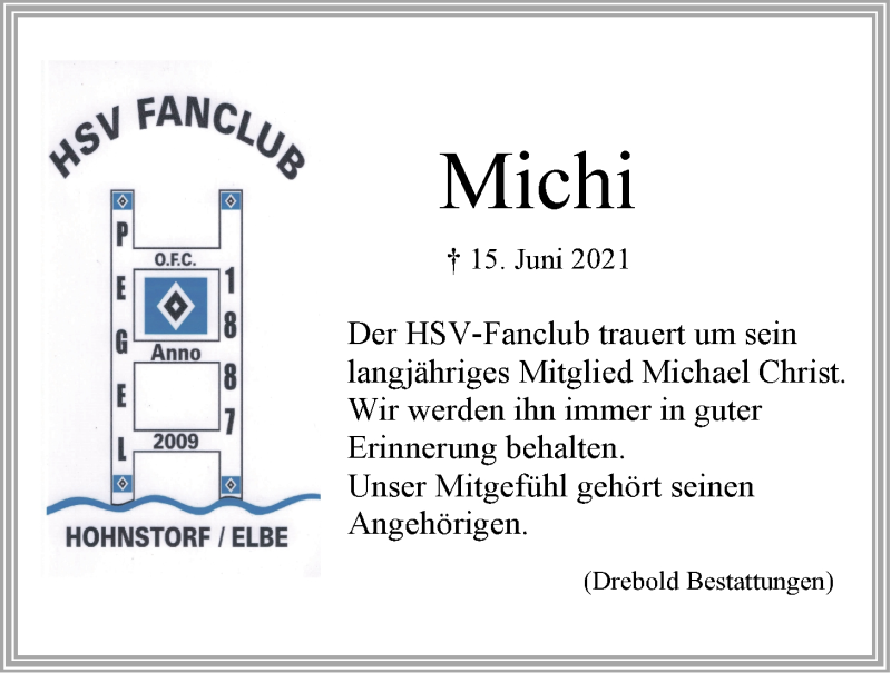  Traueranzeige für Michael Christ vom 23.06.2021 aus LZ