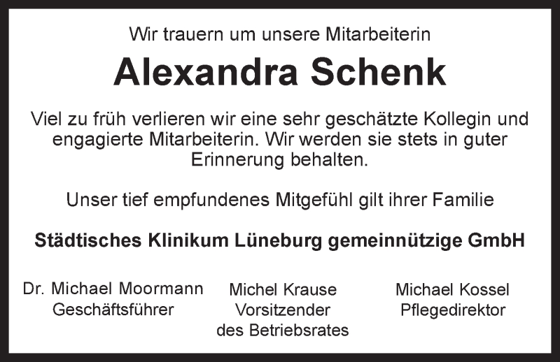  Traueranzeige für Alexandra Schenk vom 10.07.2021 aus LZ