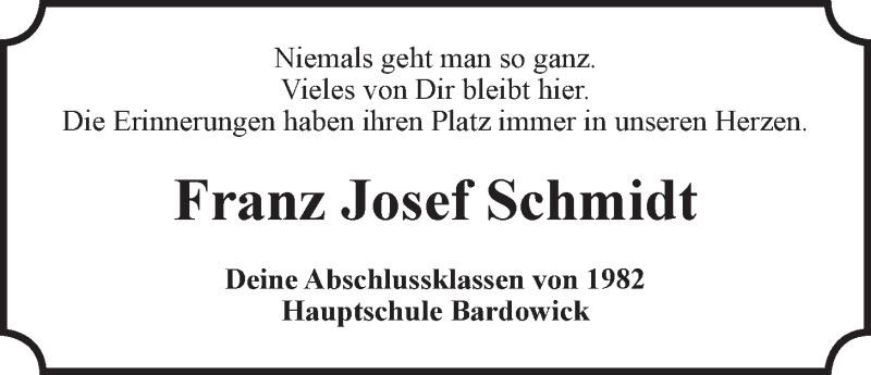  Traueranzeige für Franz Josef Schmidt vom 12.07.2021 aus LZ