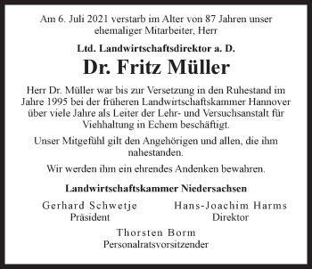 Anzeige von Fritz Müller von LZ