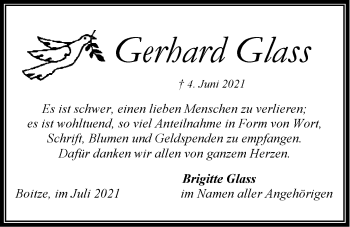Anzeige von Gerhard Glass von LZ