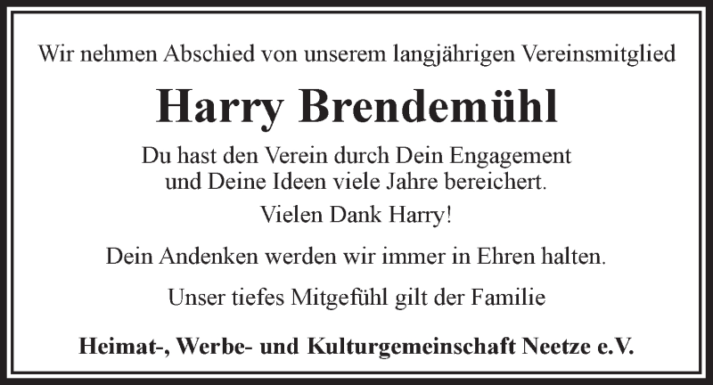  Traueranzeige für Harry Brendemühl vom 03.07.2021 aus LZ