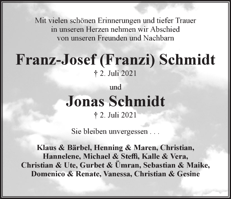  Traueranzeige für Jonas Schmidt vom 12.07.2021 aus LZ