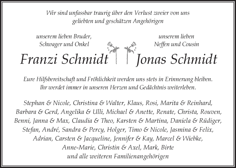  Traueranzeige für Jonas Schmidt vom 12.07.2021 aus LZ
