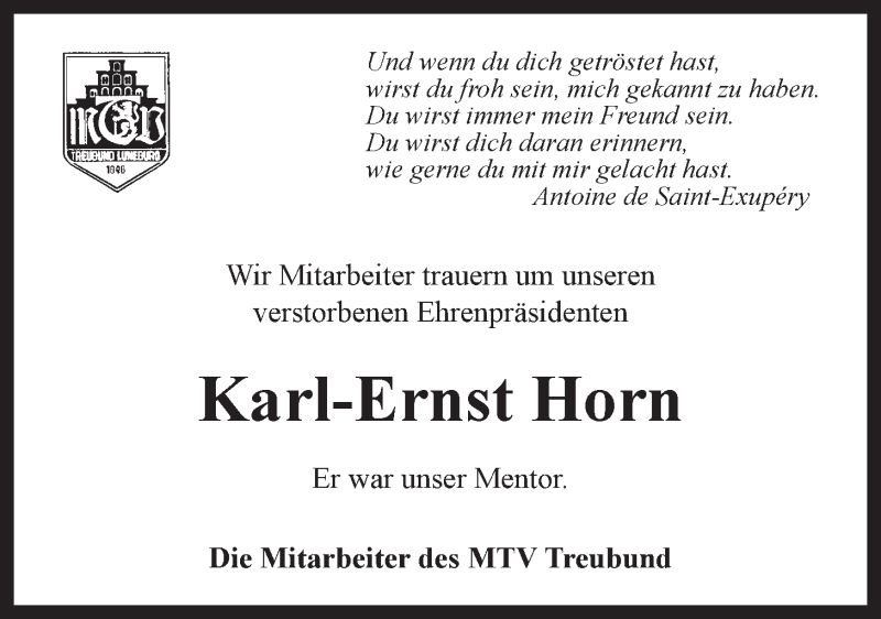  Traueranzeige für Karl-Ernst Horn vom 17.07.2021 aus LZ