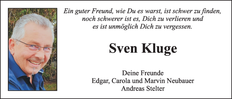  Traueranzeige für Sven Kluge vom 17.07.2021 aus LZ